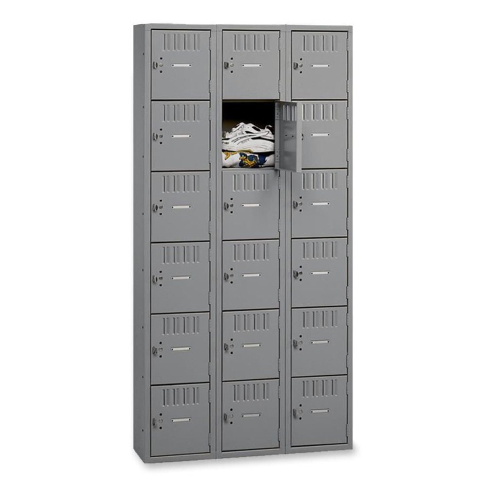 Tennsco Six-Tier Box Locker, 3-Wide, 72inH x 36inW x 18inD, Medium Gray MPN:BS6121812CMG