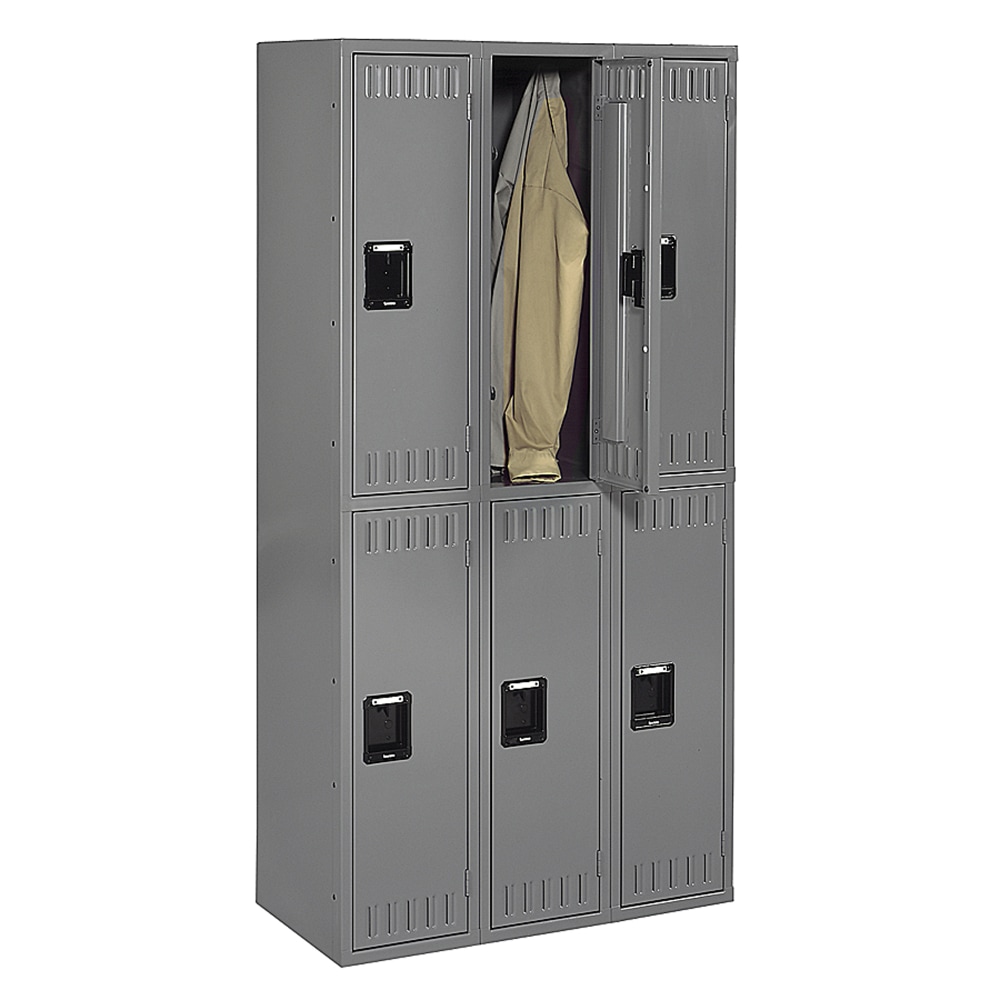 Tennsco Double-Tier Locker, 3 Wide, 72inH x 36inW x 18inD, Medium Gray MPN:DTS121836CMG