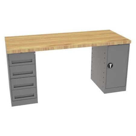 Workbench, Butcher Block, 72 in W, 33 3/4 in Height, 3, 600 lb, Pedestal MPN:MWB-2-3072M