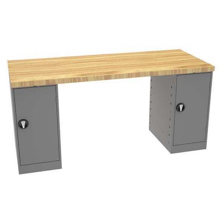Workbench, Butcher Block, 72 in W, 33 3/4 in Height, 3, 600 lb, Pedestal MPN:MWB-3-3072M