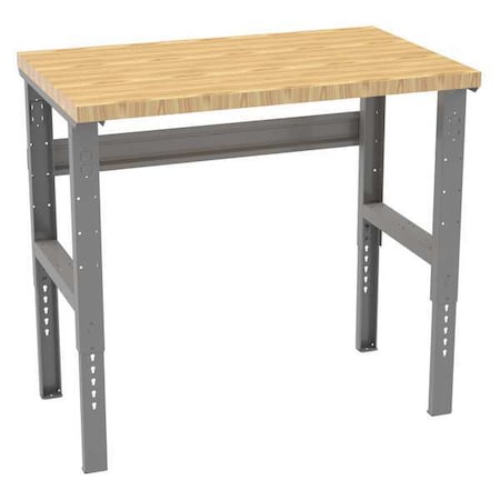 Bolted Workbench, Butcher Block, 48 in W, 35-3/8 in to 41-3/8 in Height, 3, 800 lb, Straight MPN:WBAT-1-3048W