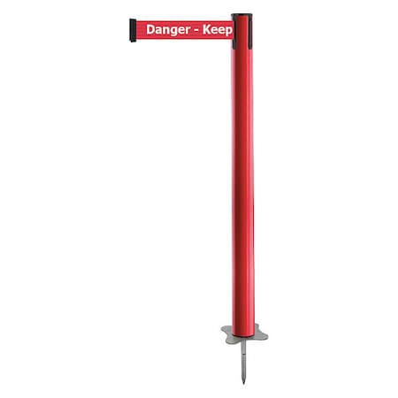 Barrier Post with Belt, Red, 7 1/2 ft Length, 43 in Post Height, Danger Keep Out, Unfinished MPN:884-21-STD-RHX-C