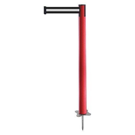 Barrier Post with Belt, Red, 7 1/2 ft Length, 43 in Post Height, No Legend, Unfinished MPN:884-21-STD-S7X-C
