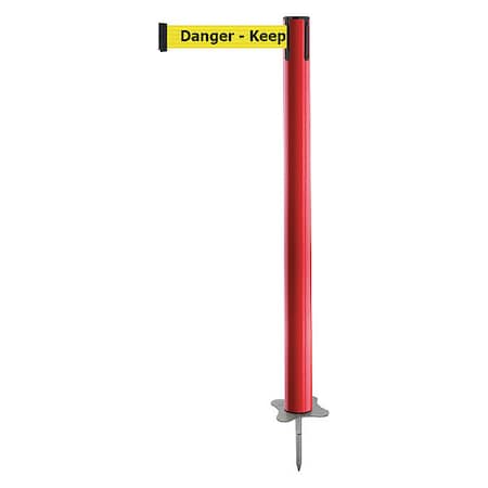 Barrier Post with Belt, Red, 7 1/2 ft Length, 43 in Post Height, Danger Keep Out, Unfinished MPN:884-21-STD-YDX-C