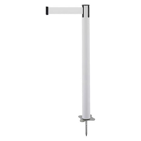 Barrier Post with Belt, White, 7 1/2 ft Length, 43 in Post Height, No Legend, Unfinished MPN:884-32-STD-B1X-C