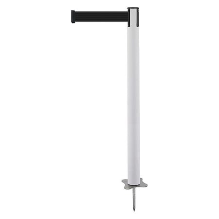 Barrier Post with Belt, White, 7 1/2 ft Length, 43 in Post Height, No Legend, Unfinished MPN:884-32-STD-B9X-C