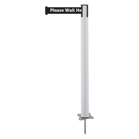 Barrier Post with Belt, White, 7 1/2 ft Length, 43 in Post Height, Please Wait Here, Unfinished MPN:884-32-STD-BCX-C