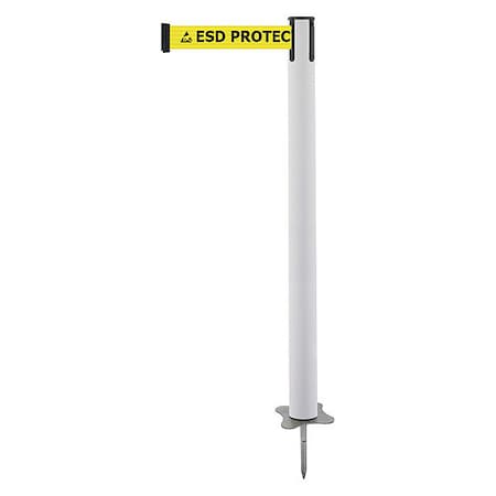 Barrier Post with Belt, White, 7 1/2 ft Length, 43 in Post Height, ESD Protected Area, Unfinished MPN:884-32-STD-ESD-C