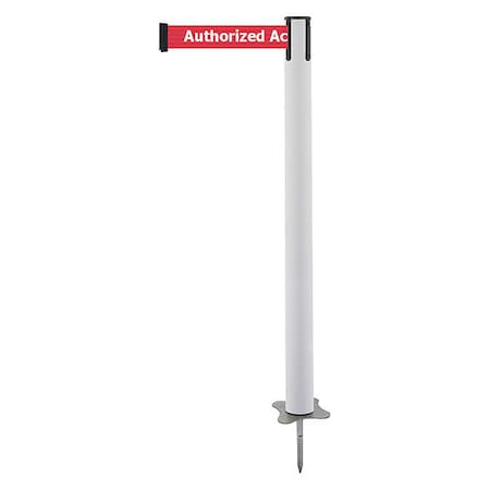 Barrier Post with Belt, White, 7 1/2 ft Length, 43 in Post Height, Authorized Access Only MPN:884-32-STD-RAX-C