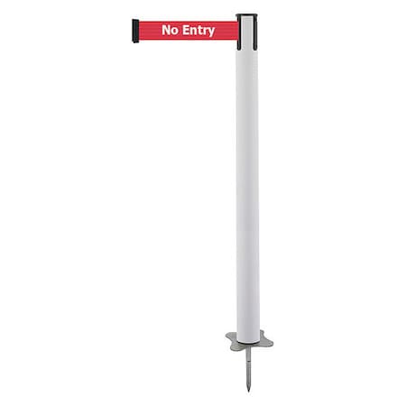 Barrier Post with Belt, White, 7 1/2 ft Length, 43 in Post Height, No Entry, Unfinished MPN:884-32-STD-RBX-C