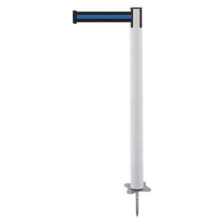 Barrier Post with Belt, White, 7 1/2 ft Length, 43 in Post Height, No Legend, Unfinished MPN:884-32-STD-S1X-C