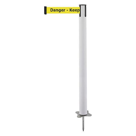 Barrier Post with Belt, White, 7 1/2 ft Length, 43 in Post Height, Danger Keep Out, Unfinished MPN:884-32-STD-YDX-C