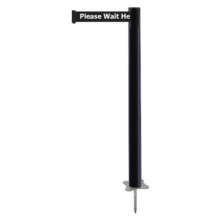 Barrier Post with Belt, Black, 13 ft Length, 43 in Post Height, Please Wait Here, Unfinished MPN:884-33-MAX-BCX-C