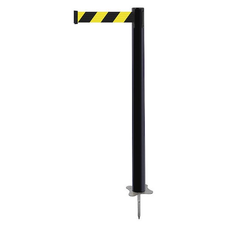 Barrier Post with Belt, Black, 7 1/2 ft Length, 43 in Post Height, No Legend, Unfinished MPN:884-33-STD-D4X-C