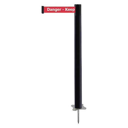 Barrier Post with Belt, Black, 7 1/2 ft Length, 43 in Post Height, Danger Keep Out, Unfinished MPN:884-33-STD-RHX-C