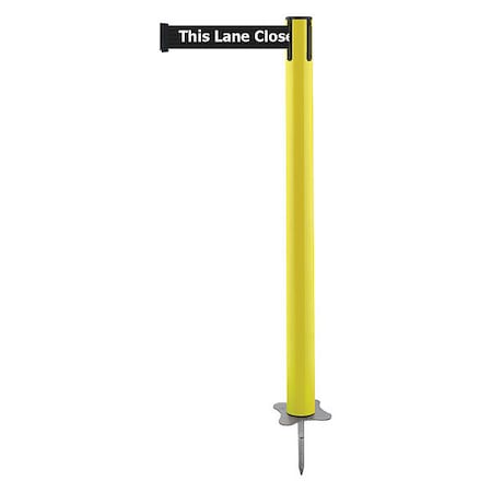 Barrier Post with Belt, Yellow, 13 ft Length, 43 in Post Height, This Lane Closed, Unfinished MPN:884-35-MAX-BDX-C