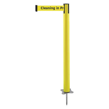 Barrier Post with Belt, Yellow, 13 ft Length, 43 in Post Height, Cleaning in Progress, Unfinished MPN:884-35-MAX-YCX-C