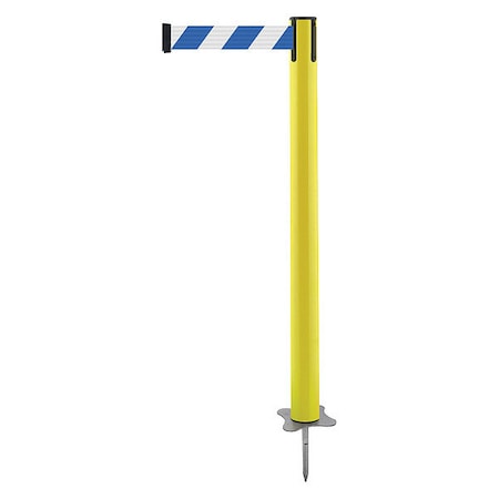 Barrier Post with Belt, Yellow, 7 1/2 ft Length, 43 in Post Height, No Legend, Unfinished MPN:884-35-STD-D1X-C