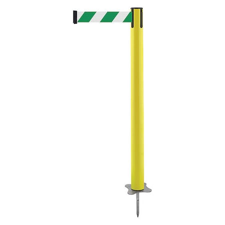 Barrier Post with Belt, Yellow, 7 1/2 ft Length, 43 in Post Height, No Legend, Unfinished MPN:884-35-STD-D2X-C
