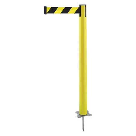 Barrier Post with Belt, Yellow, 7 1/2 ft Length, 43 in Post Height, No Legend, Unfinished MPN:884-35-STD-D4X-C