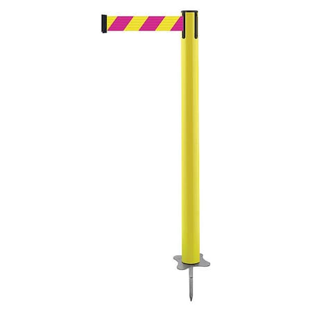 Barrier Post with Belt, Yellow, 7 1/2 ft Length, 43 in Post Height, No Legend, Unfinished MPN:884-35-STD-D5X-C