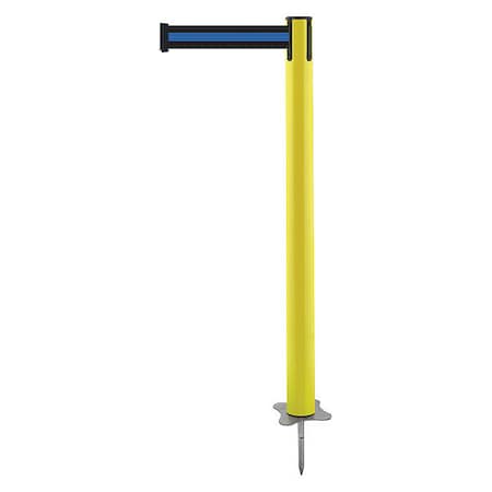 Barrier Post with Belt, Yellow, 7 1/2 ft Length, 43 in Post Height, No Legend, Unfinished MPN:884-35-STD-S1X-C