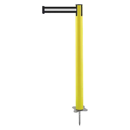 Barrier Post with Belt, Yellow, 7 1/2 ft Length, 43 in Post Height, No Legend, Unfinished MPN:884-35-STD-S7X-C
