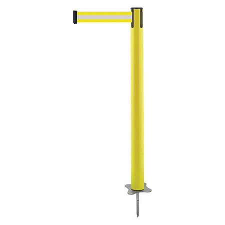Barrier Post with Belt, Yellow, 7 1/2 ft Length, 43 in Post Height, No Legend, Unfinished MPN:884-35-STD-S8X-C