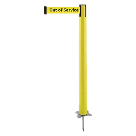 Barrier Post with Belt, Yellow, 7 1/2 ft Length, 43 in Post Height, Out of Service, Unfinished MPN:884-35-STD-YEX-C