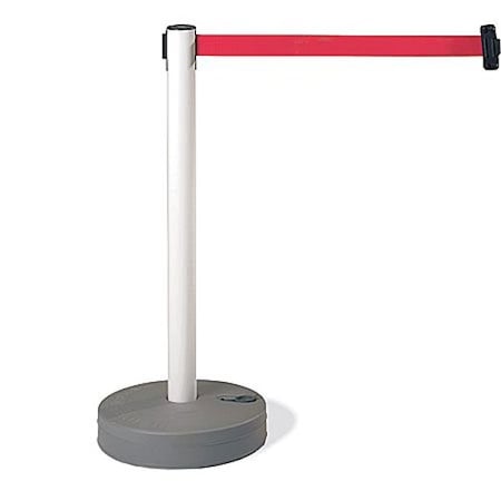 Barrier Post with Belt, White, 7 1/2 ft Length, 38 in Post Height, No Legend, UPVC MPN:885-32-STD-NO-D3X-C