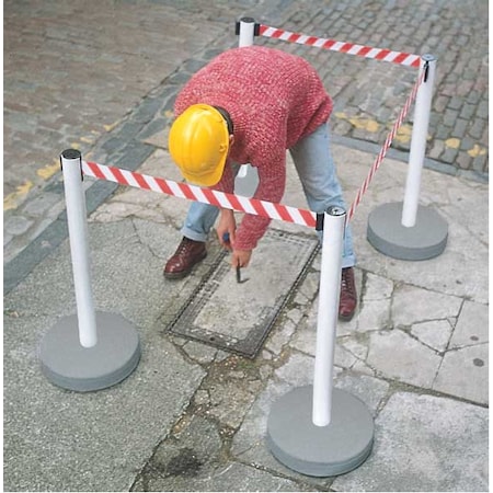 Barrier Post with Belt, Red (Belt), White (Post), 7 1/2 ft Length, 38 in Post Height, No Legend MPN:885-32-STD-NO-D3X-C