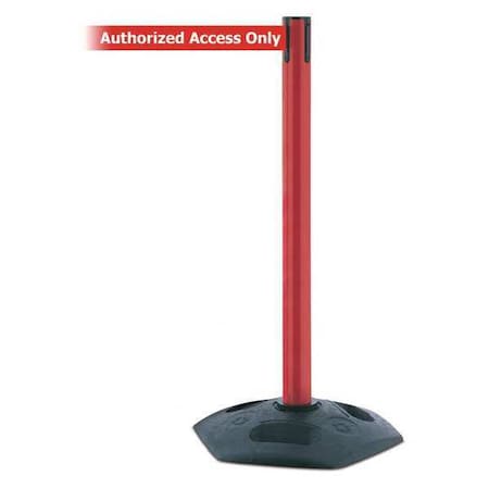 Barrier Post with Belt, Red, 7 1/2 ft Length, 38 in Post Height, Authorized Access Only, Unfinished MPN:886-21-STD-NO-RAX-C