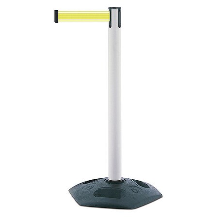 Barrier Post with Belt, White, 7 1/2 ft Length, 38 in Post Height, No Legend, Unfinished MPN:886-32-STD-Y5-NV-C