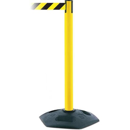 Barrier Post with Belt, Black/Yellow, 7 1/2 ft Length, 38 in Post Height, No Legend MPN:886-35-STD-NO-D4X-C