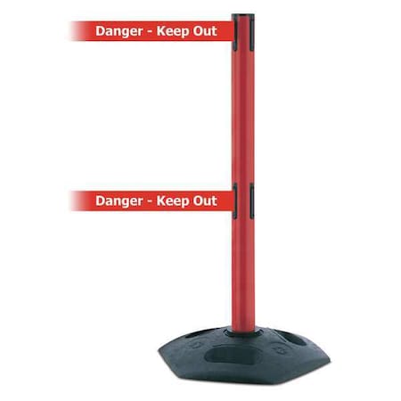 Barrier Post with Belt, 7 1/2 ft Length, 38 in Post Height, Danger Keep Out, Black MPN:886T2-21-STD-NO-RHX-C
