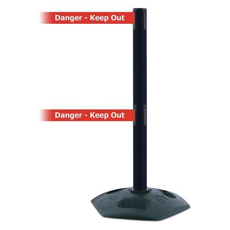 Barrier Post with Belt, 13 ft Length, 38 in Post Height, Danger Keep Out, Black MPN:886T2-33-MAX-NO-RHX-C