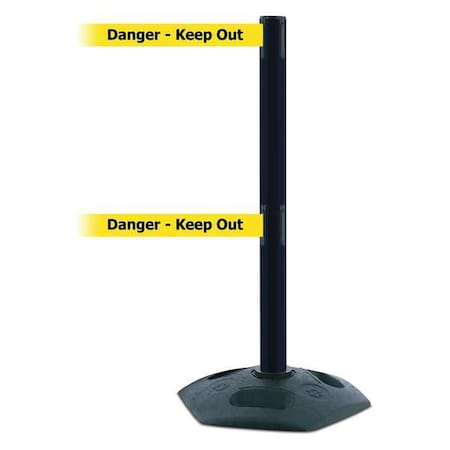 Barrier Post with Belt, 13 ft Length, 38 in Post Height, Danger Keep Out, Black MPN:886T2-33-MAX-NO-YDX-C