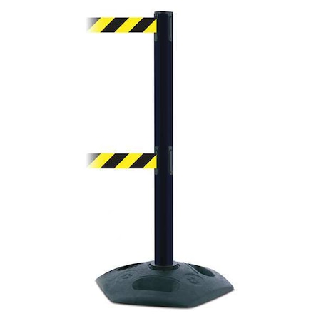Barrier Post with Belt, 7 1/2 ft Length, 38 in Post Height, No Legend, Black MPN:886T2-33-STD-NO-D4X-C