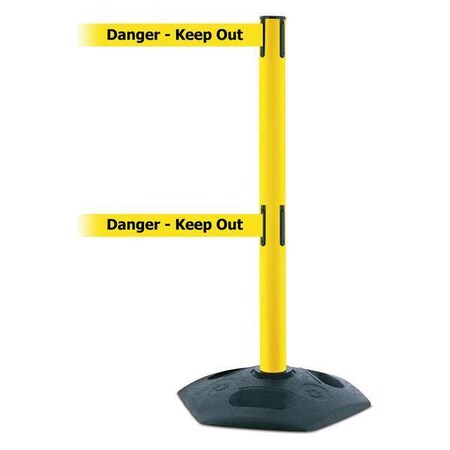 Barrier Post with Belt, 13 ft Length, 38 in Post Height, Danger Keep Out, Black MPN:886T2-35-MAX-NO-YDX-C