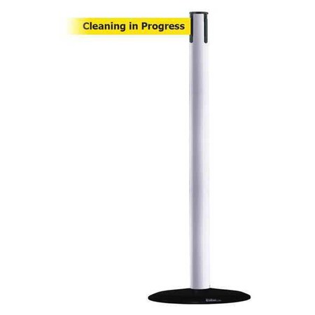 Barrier Post with Belt, White, 13 ft Length, 38 in Post Height, Cleaning in Progress MPN:889B-33-32-MAX-NO-YCX-C