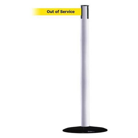 Barrier Post with Belt, White, 13 ft Length, 38 in Post Height, Out of Service MPN:889B-33-32-MAX-NO-YEX-C