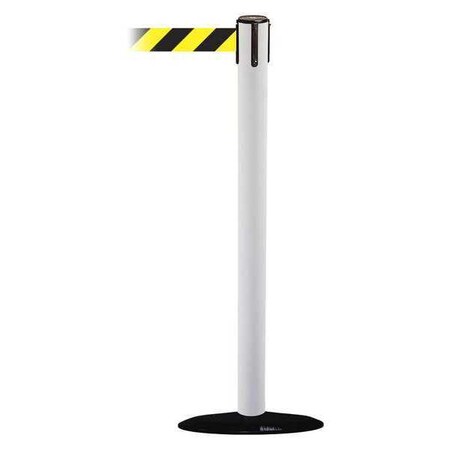 Barrier Post with Belt, White, 7 1/2 ft Length, 38 in Post Height, No Legend MPN:889B-33-32-STD-NO-D4X-C
