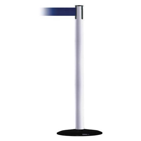 Barrier Post with Belt, White, 7 1/2 ft Length, 38 in Post Height, No Legend MPN:889B-33-32-STD-NO-L5X-C