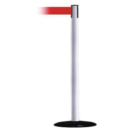 Barrier Post with Belt, White, 7 1/2 ft Length, 38 in Post Height, No Legend MPN:889B-33-32-STD-NO-R5X-C