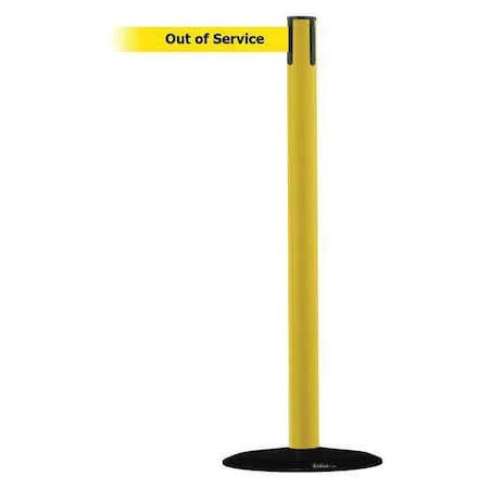 Barrier Post with Belt, Yellow, 13 ft Length, 38 in Post Height, Out of Service MPN:889B-33-35-MAX-NO-YEX-C