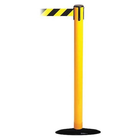 Barrier Post with Belt, Yellow, 7 1/2 ft Length, 38 in Post Height, No Legend MPN:889B-33-35-STD-NO-D4X-C