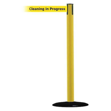 Barrier Post with Belt, Yellow, 7 1/2 ft Length, 38 in Post Height, Cleaning in Progress MPN:889B-33-35-STD-NO-YCX-C