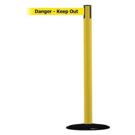 Barrier Post with Belt, Yellow, 7 1/2 ft Length, 38 in Post Height, Danger Keep Out MPN:889B-33-35-STD-NO-YDX-C