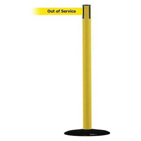 Barrier Post with Belt, Yellow, 7 1/2 ft Length, 38 in Post Height, Out of Service MPN:889B-33-35-STD-NO-YEX-C