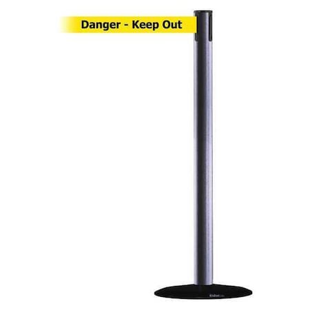Barrier Post with Belt, Hammertone Gray, 7 1/2 ft Length, 38 in Post Height, Danger Keep Out MPN:889B-33-73-STD-NO-YDX-C